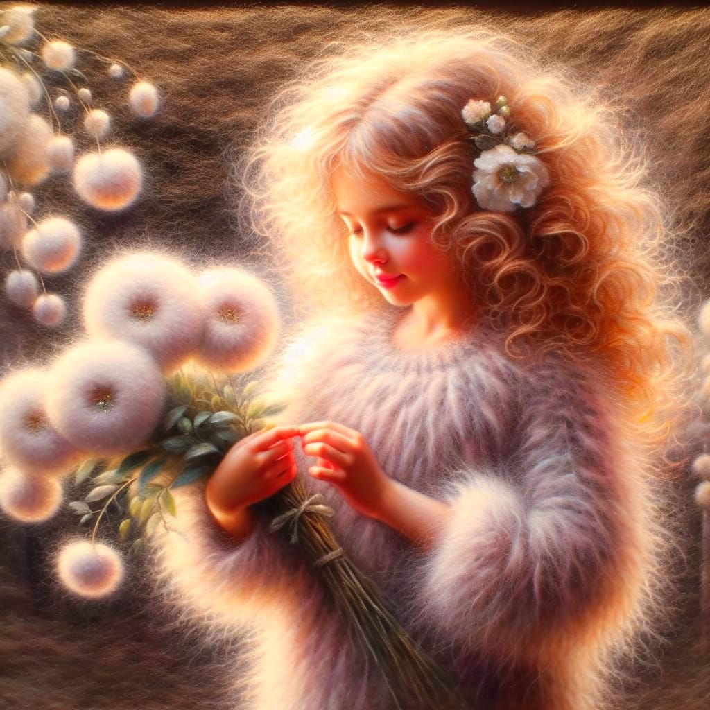 Enchanting Oil Painting of Girl with Flowers