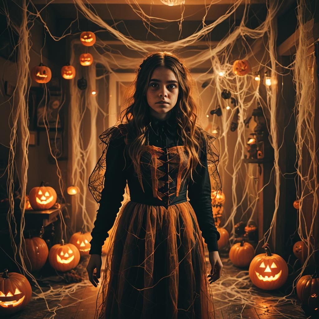 Eerie Halloween Film Still in Cinematic Style