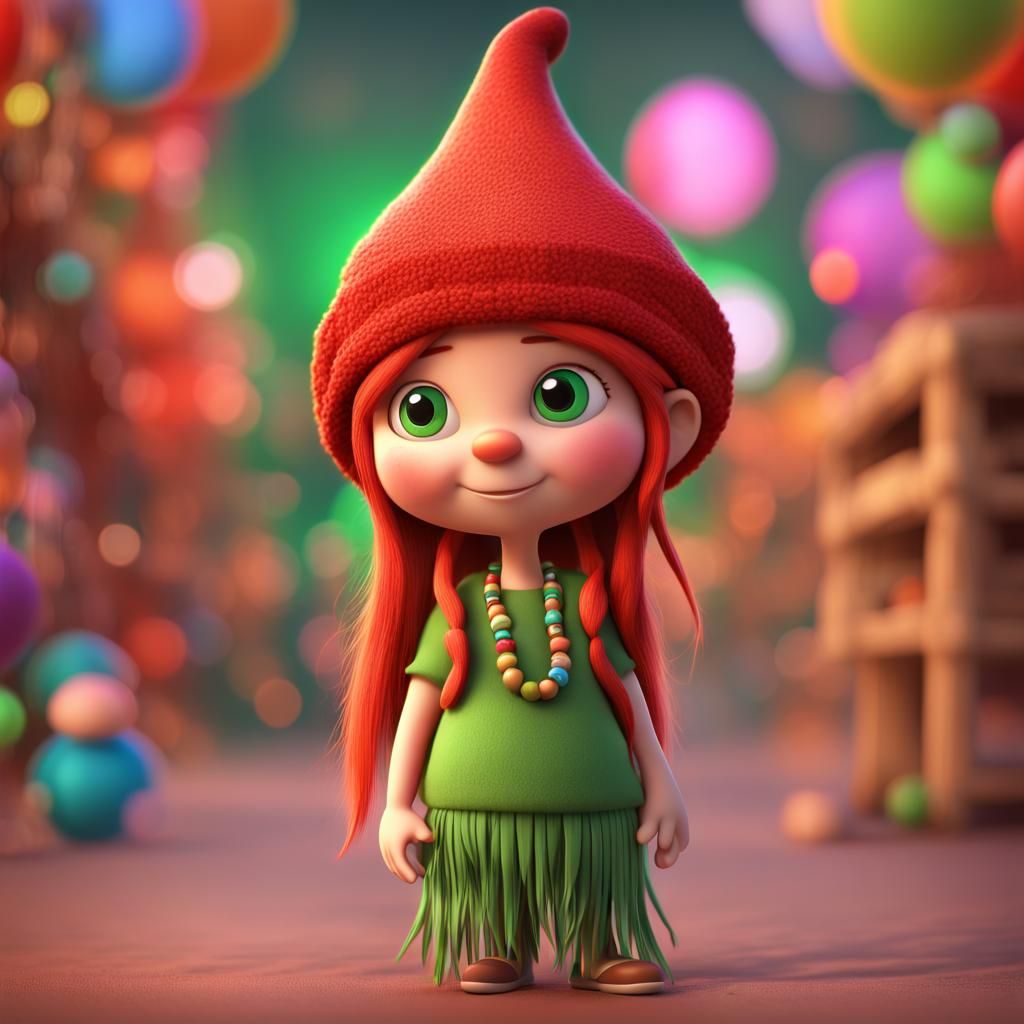 Hippie Girl with Red Hair in 3D Digital Art