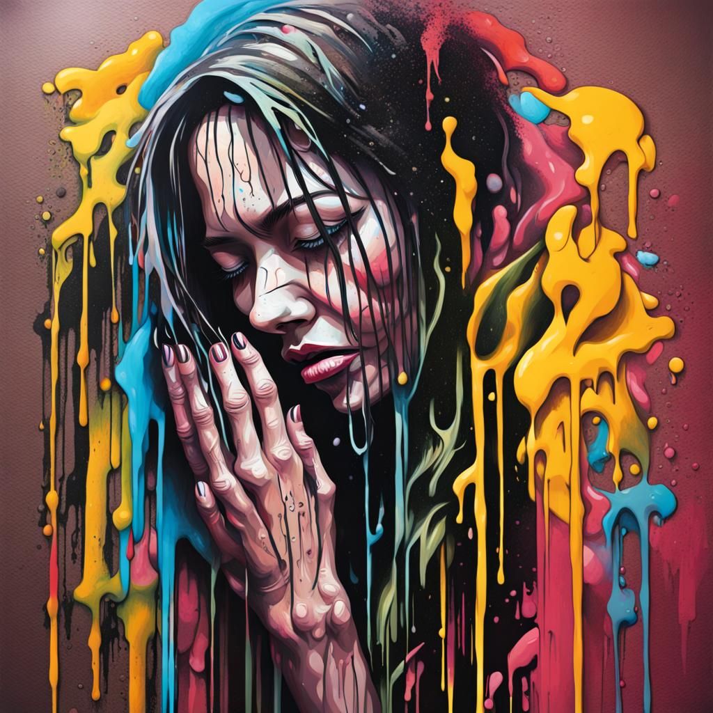 Weeping Woman in Polychromatic Graffiti Art