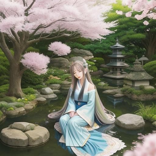 Belldandy in Peaceful Garden: Manga Style Art