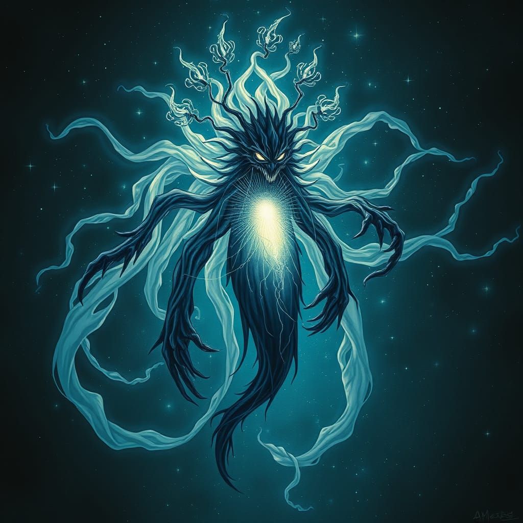 Bioluminescent Umbravore in Starry Abyss