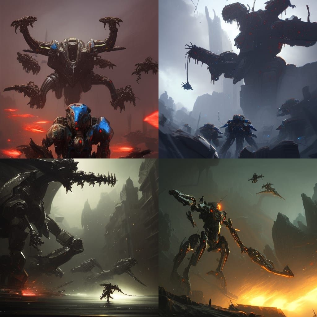 Knight Mech Suit Versus Hydra: Dark Fantasy Art