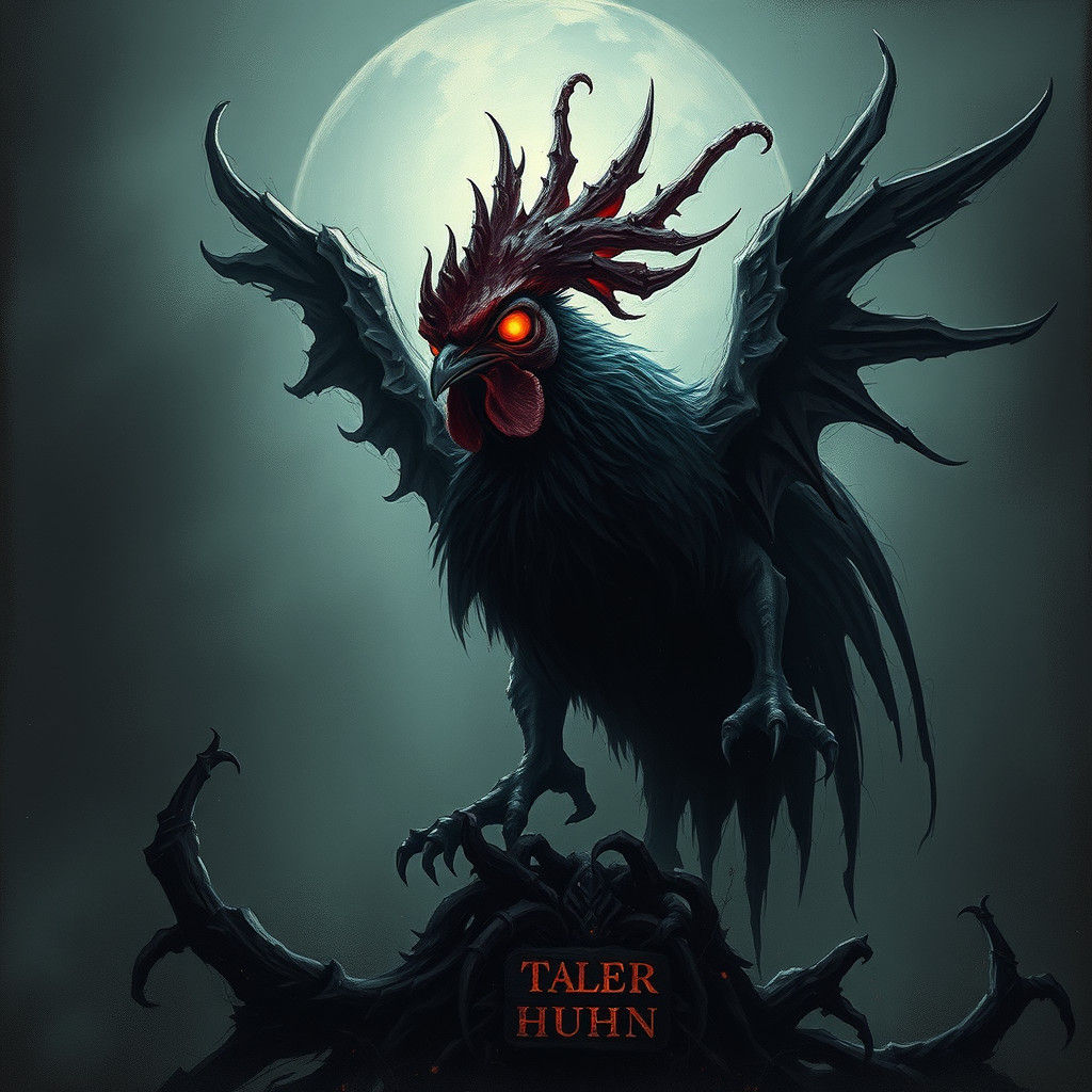 Terrifying Humanoid Rooster Rising from Darkness as Dark Fan...