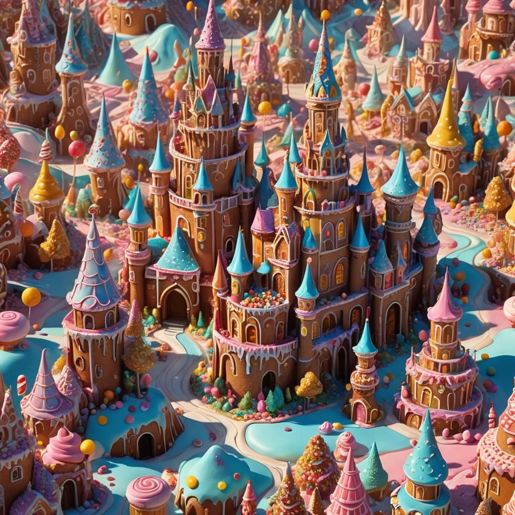 Candy Land Cake Castle in Surreal Style