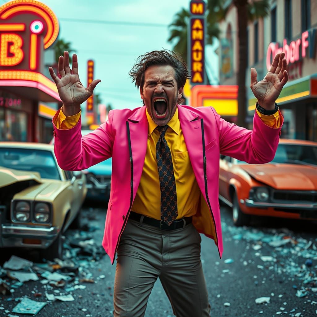 Retro Street Car Crash Inspired by Bay, Burton, Anderson