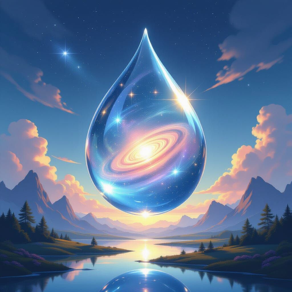 Giant Dewdrop Reflects Cosmos Above Miniature World