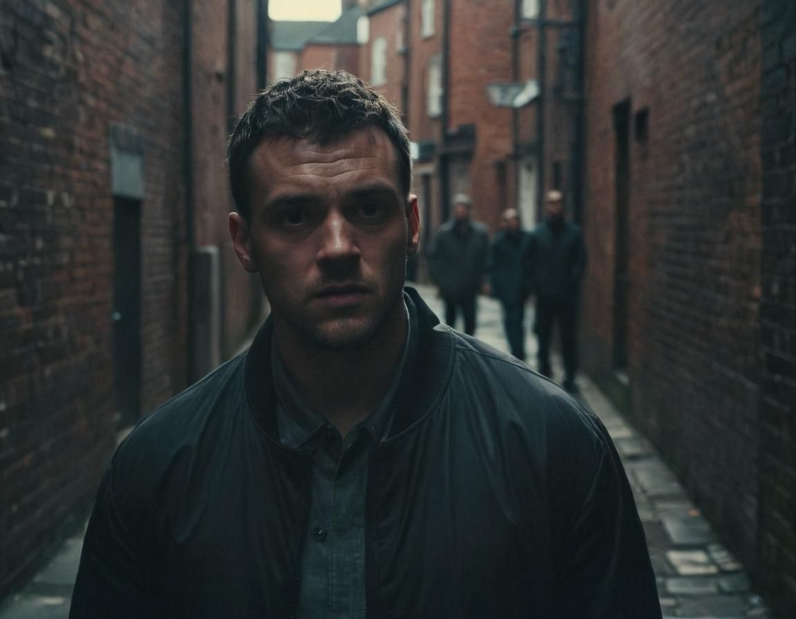 Tense Birmingham Alley Confrontation in Cinematic Style