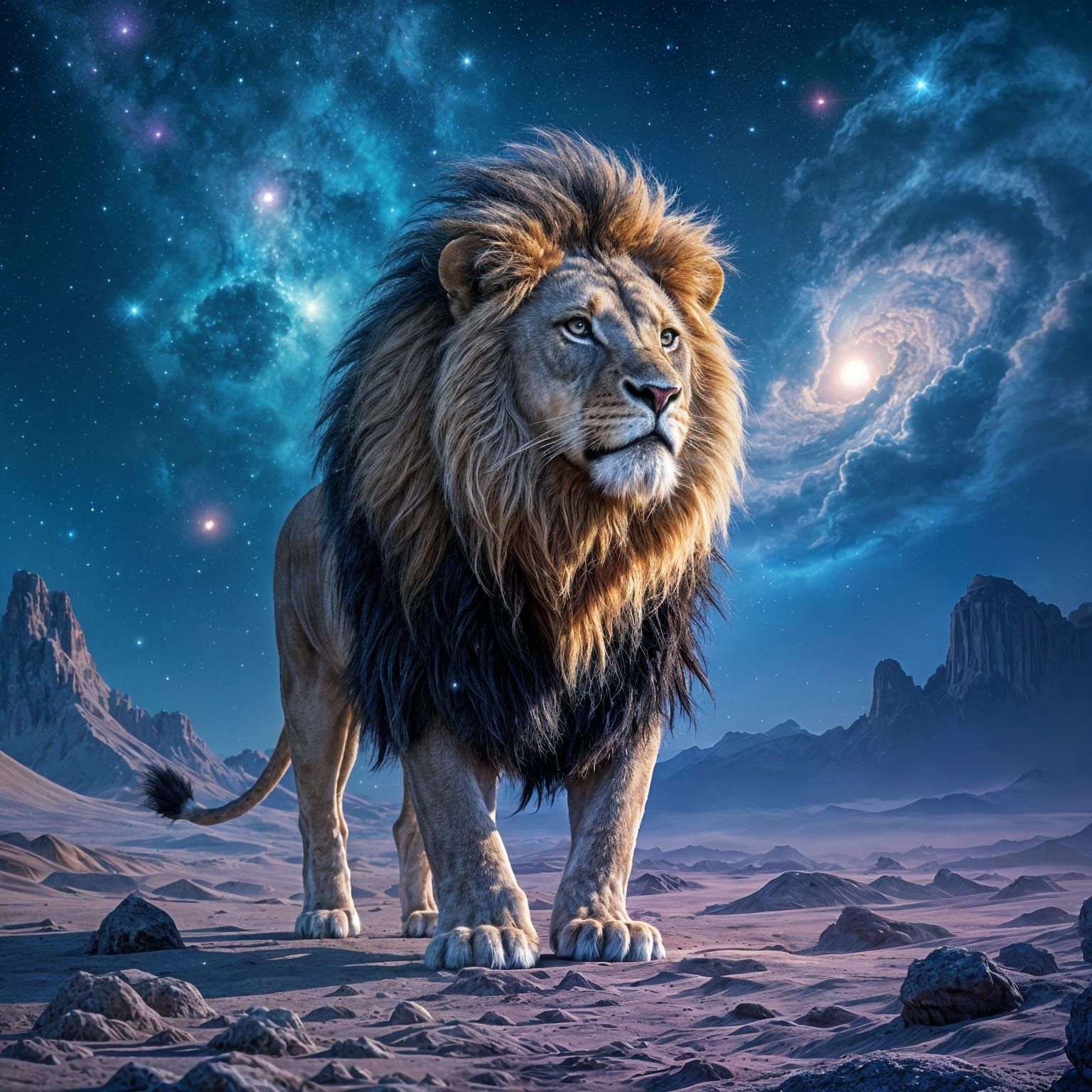 Stardust Lion on Alien Planet: Digital Illustration