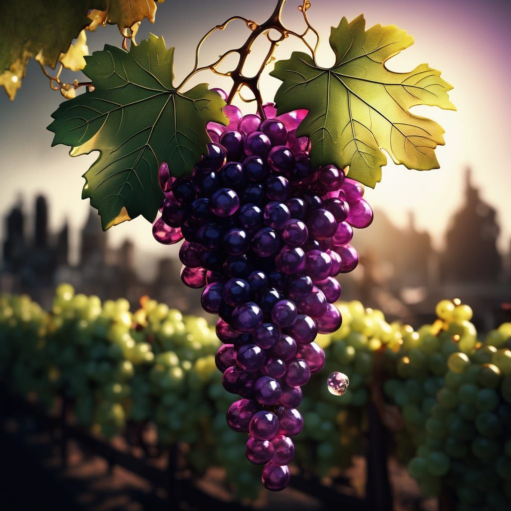 Crystal Grapes on the Vine in Dazzling Light