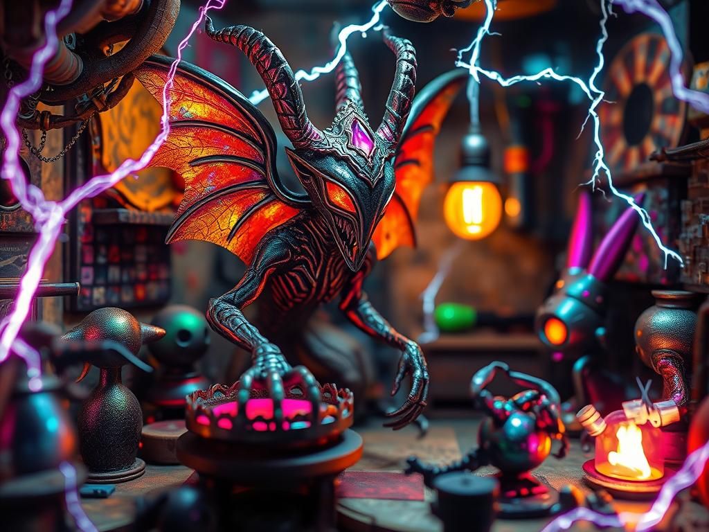 Retrofuturistic Workshop With Odd Creatures in 3D