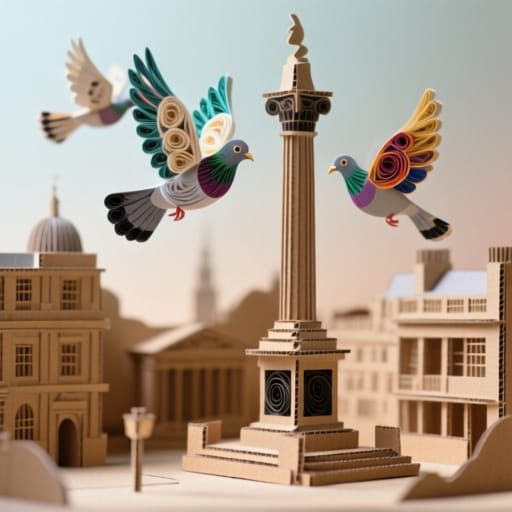 Paper Quilling Pigeons Over Trafalgar Square Diorama