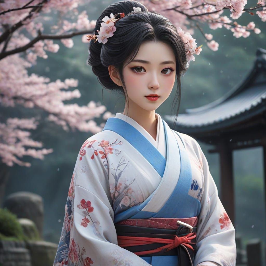 Spectral Geisha in Haunted Moonlit Garden