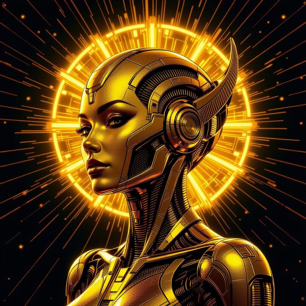 Gold Aura in Biomechanical Cyberpunk Style