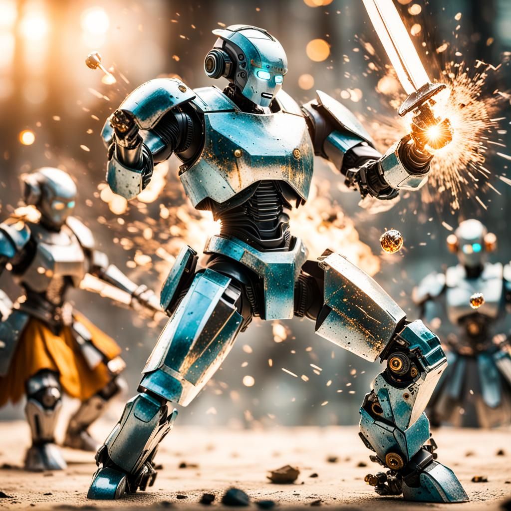 Glass Robot Warriors in Explosive Battle