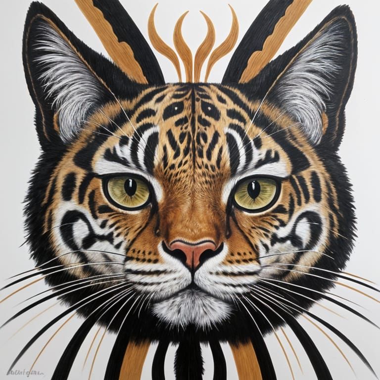 Abstract Big Cat in Aboriginal Surrealist Style