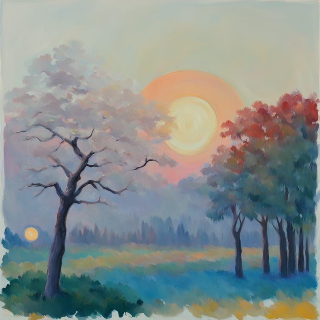 Impressionist Garden: Moon and Tree in Gouache