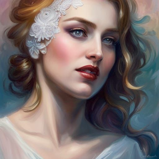 Ethereal Portrait of a Playful Lady in Art Nouveau Style