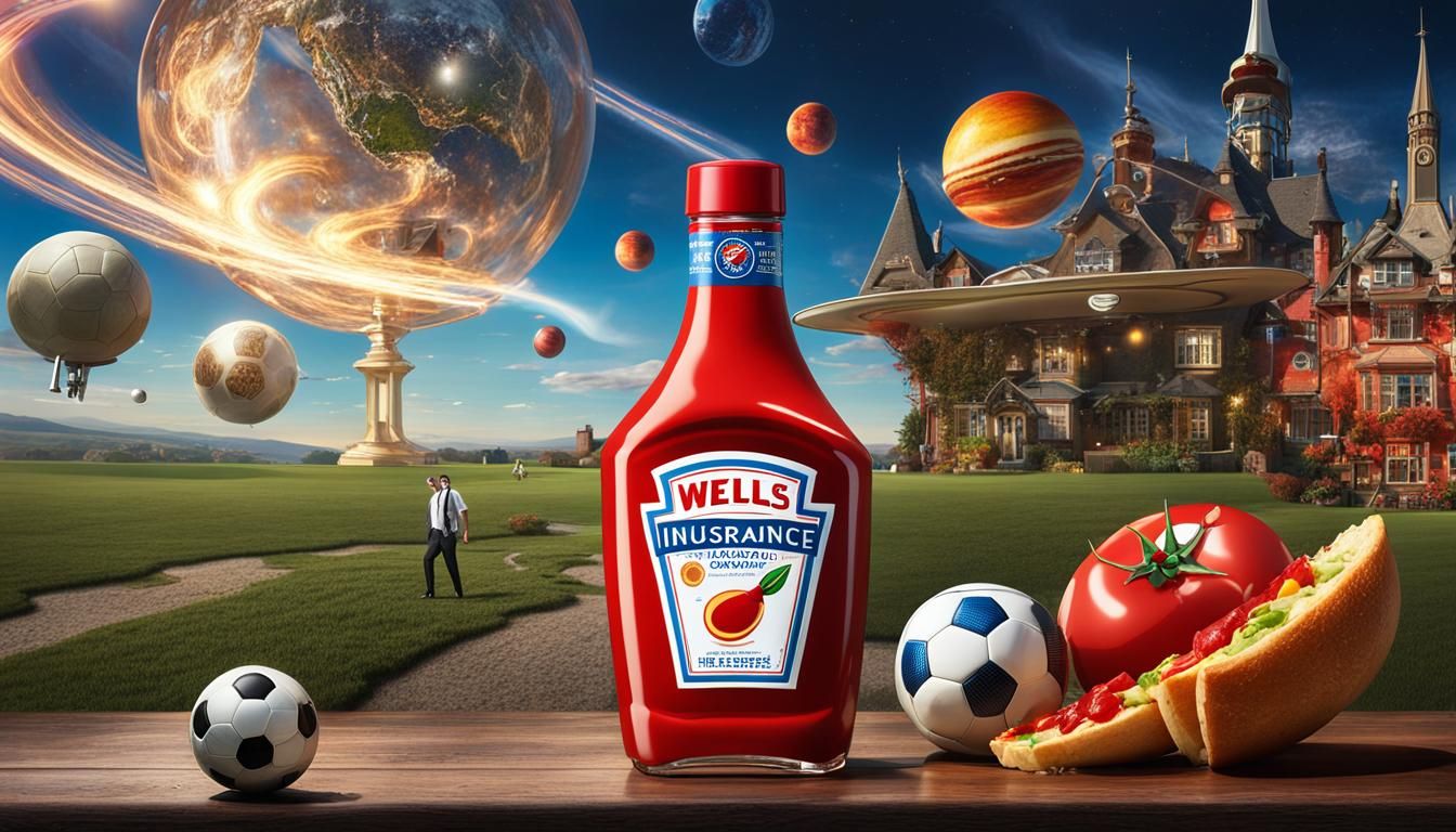 Surreal Insurance Ketchup Bottle with Flying Unicorn