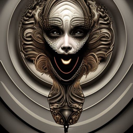 Ornate Screaming Woman Insignia in Steampunk Surrealism