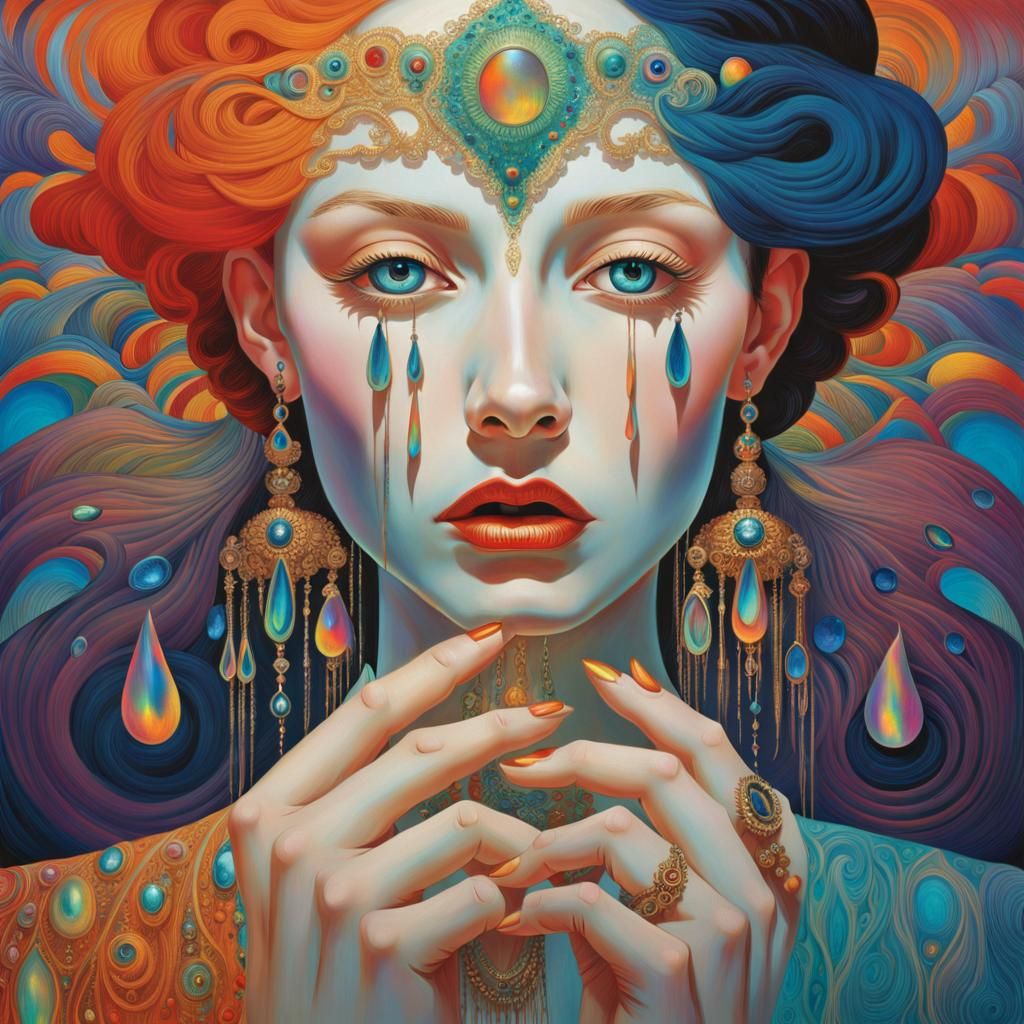 Surreal, Androgynous Figure in Ethereal Dreamscape with Irid...