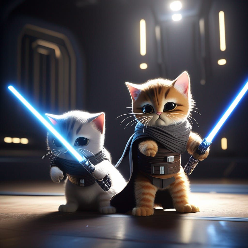 Cats Cosplaying Star Wars Lightsaber Duel