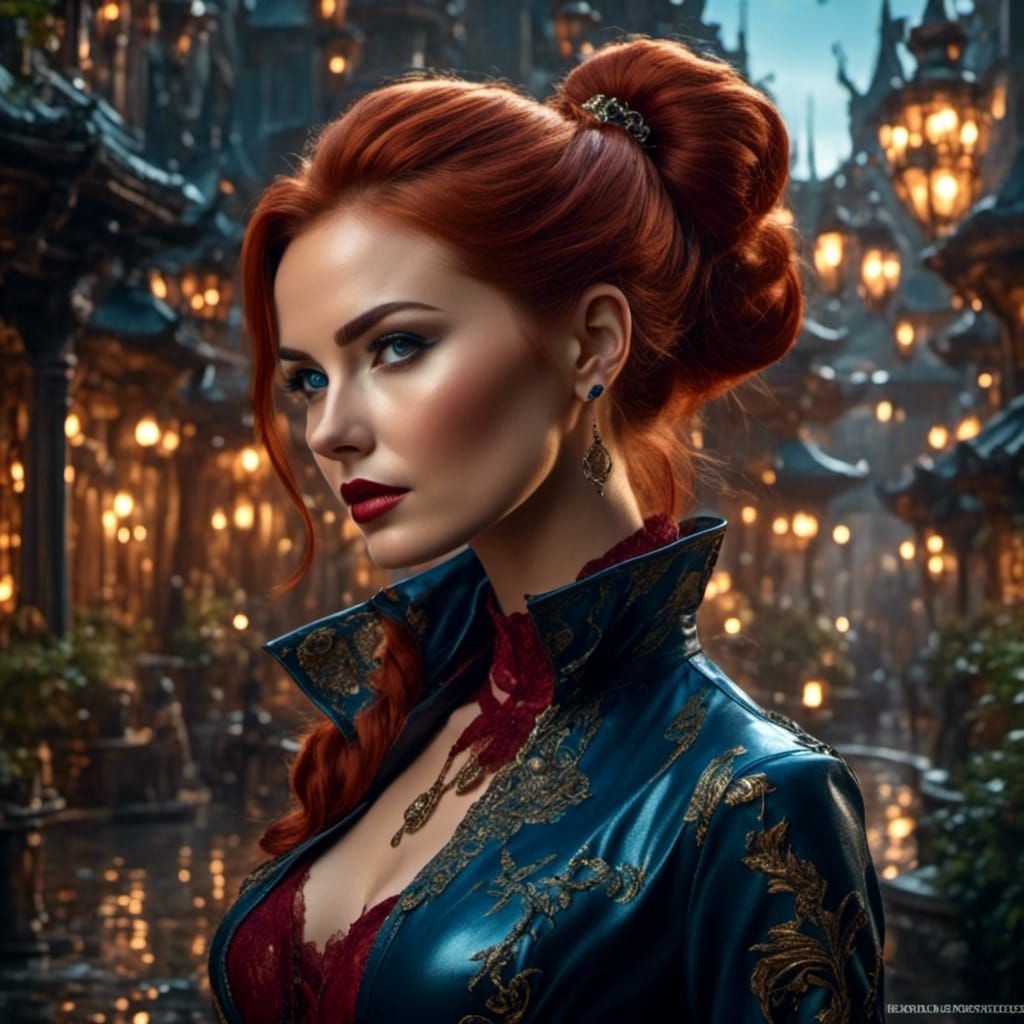 <lora:The shine of latex:1.0> Beautiful woman with auburn ha...