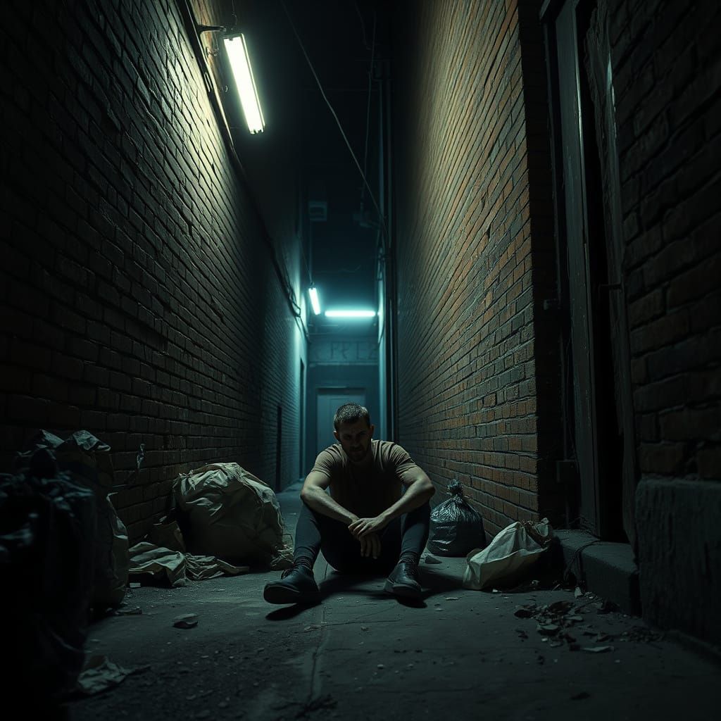Tormented Figure in a Dark Alley