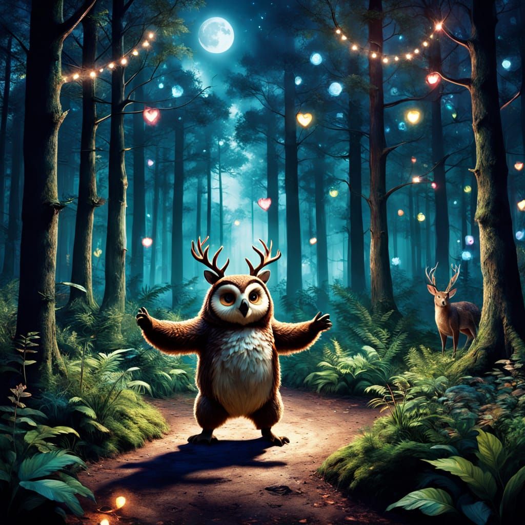Moonlit Woodland Disco Under Starry Skies in Vibrant Cinemat...