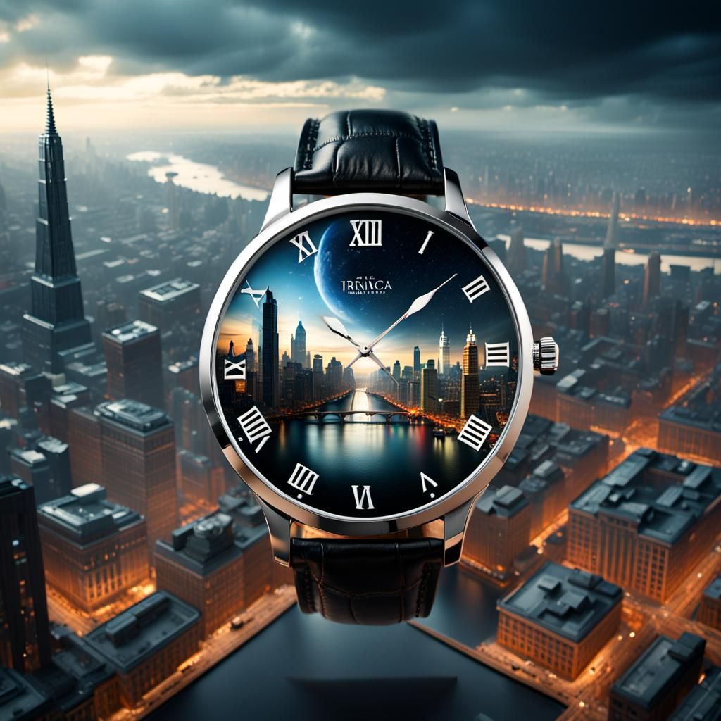 Fantastic Skyline Unfolds in Wristwatch: Digital Matte Paint...
