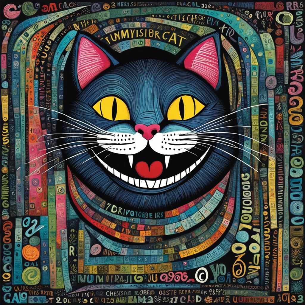 Whimsical Cheshire Cat Outsider Art Illustration