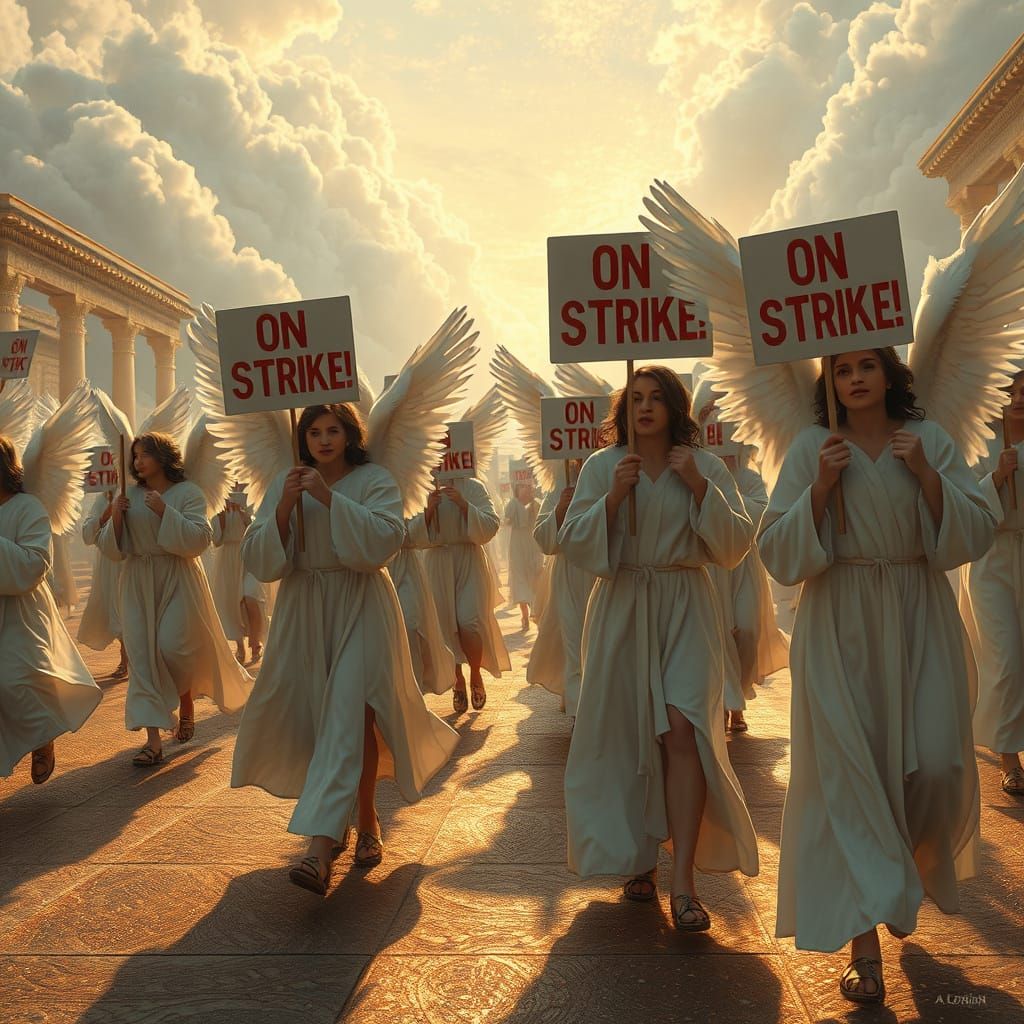 Angelic Strike in Heaven: A Surreal Digital Art Scene