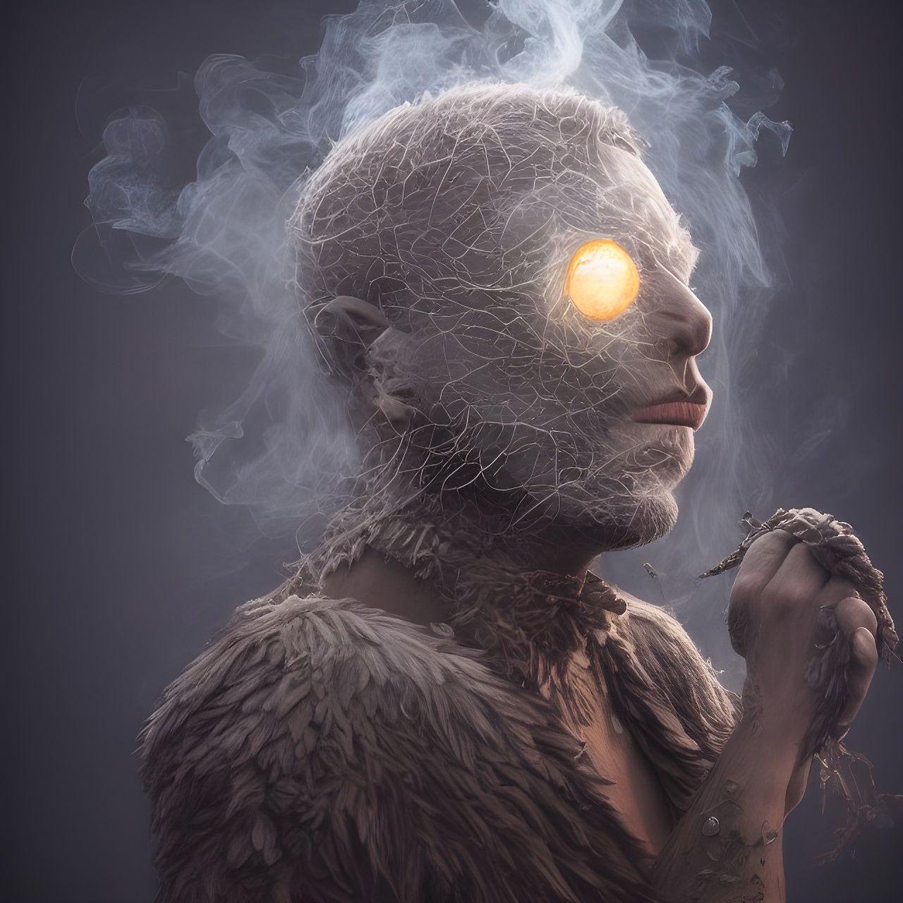 Smoky Arcane Druid Warrior Portrait in 8k