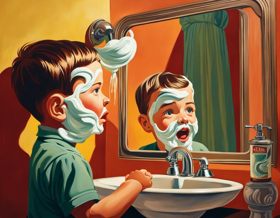 Father and Son's Shaving Cream Fun, 1950s Style