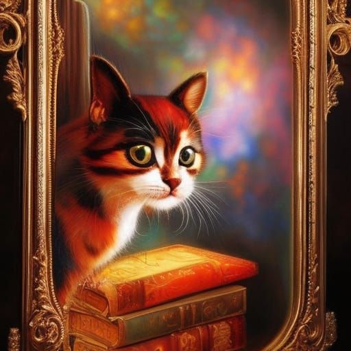 Adorable Cat Gazing in Mirror by Roset