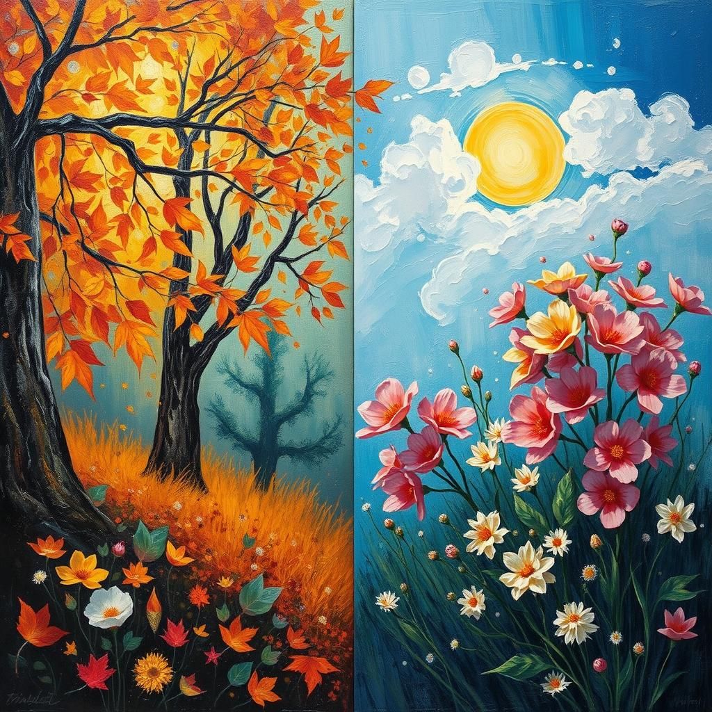 Four Seasons Abstract Landscape in Expressionist Style