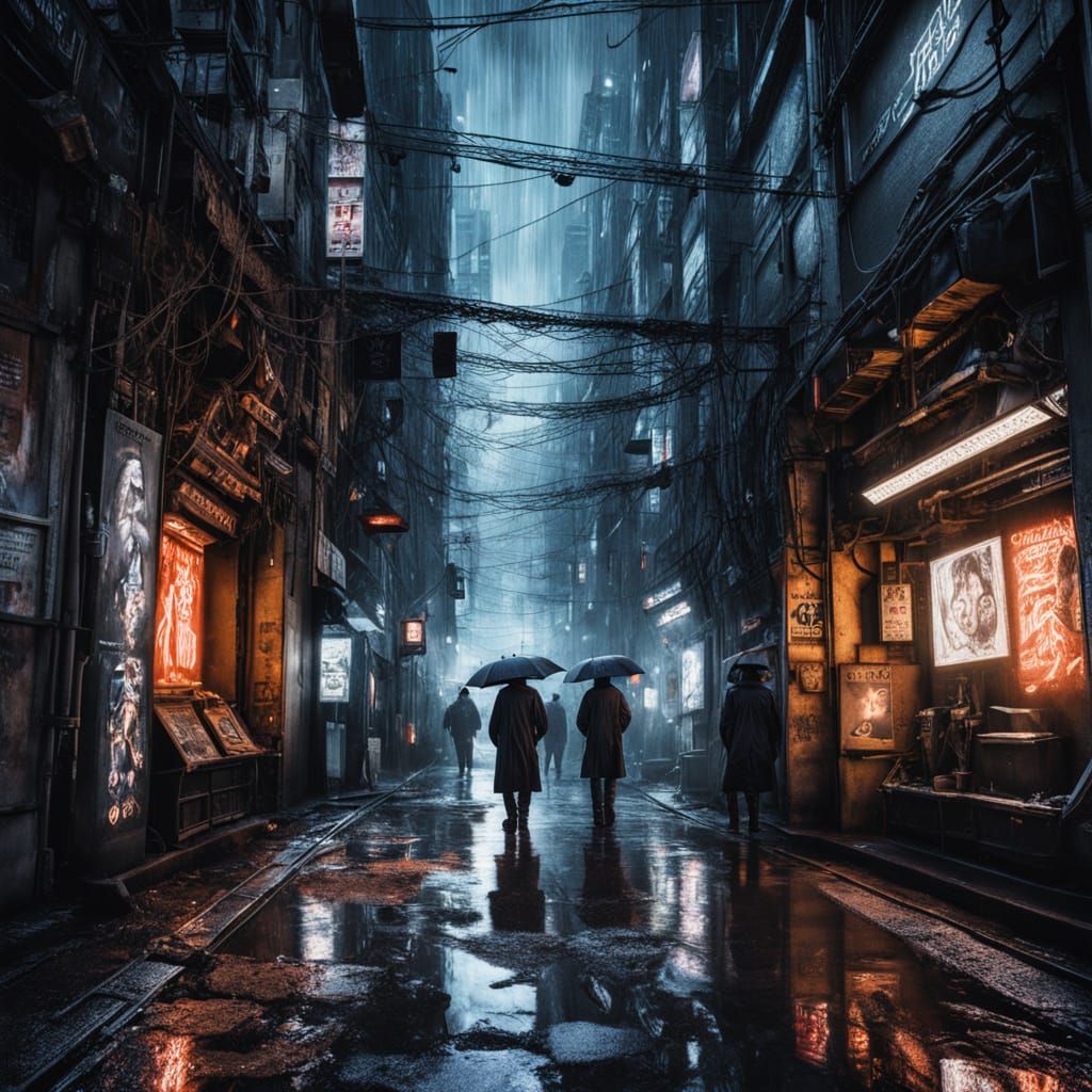 Rain-Soaked Neon Alley in Future Tokyo