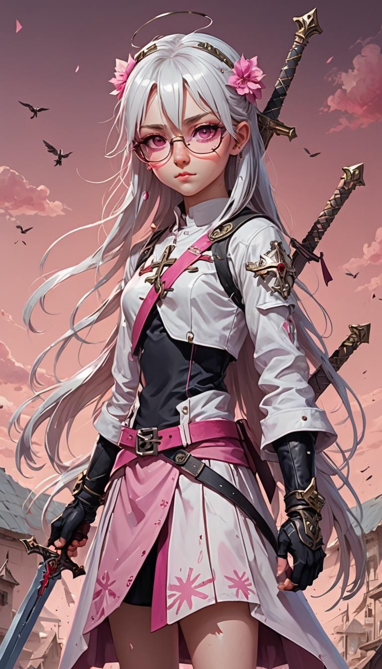 Anime Girl with Sword in Fight Pose