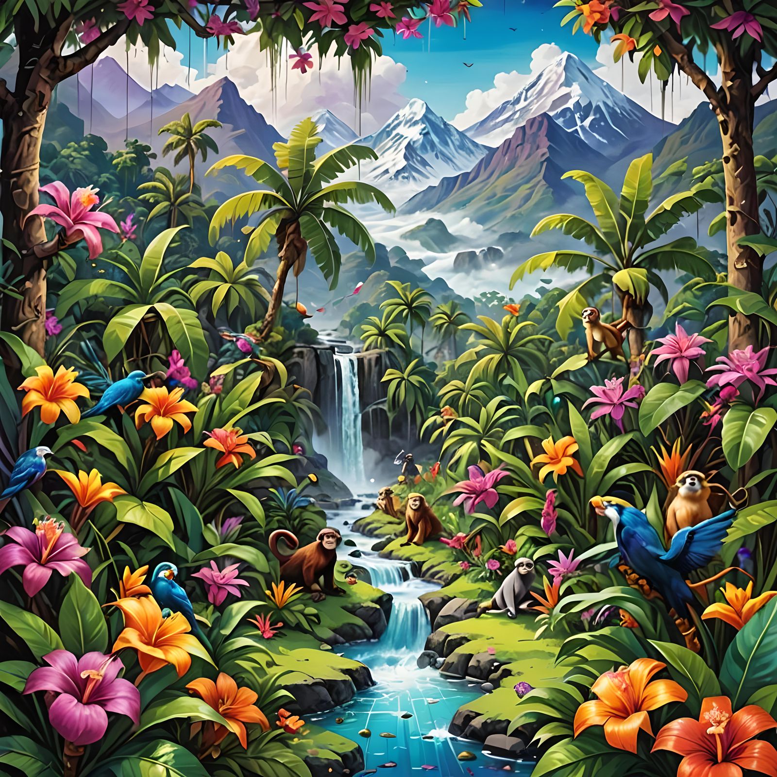 Tropical Paradise with Graffiti Art Style
