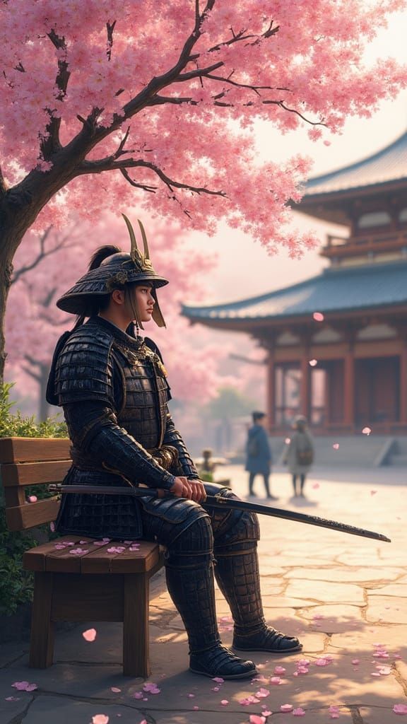 Surreal Samurai Portrait in Traditional Japanese Style