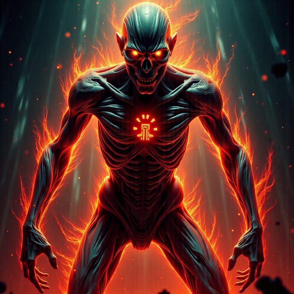 Surreal Biomechanical Horror Born from Living Flames