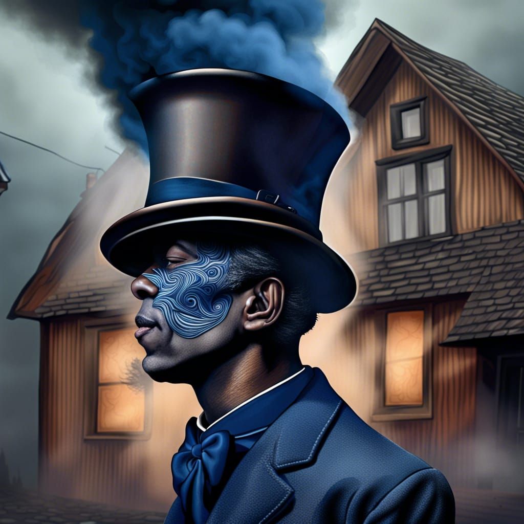 Surreal Bluesman Portrait with Chimney Top Hat