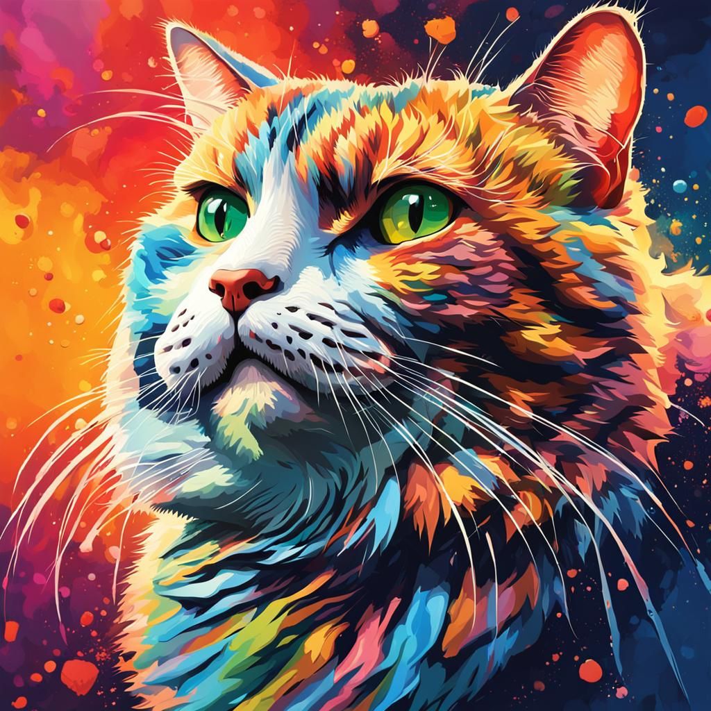 Hyperrealistic Fat Cat in Splash Art Style