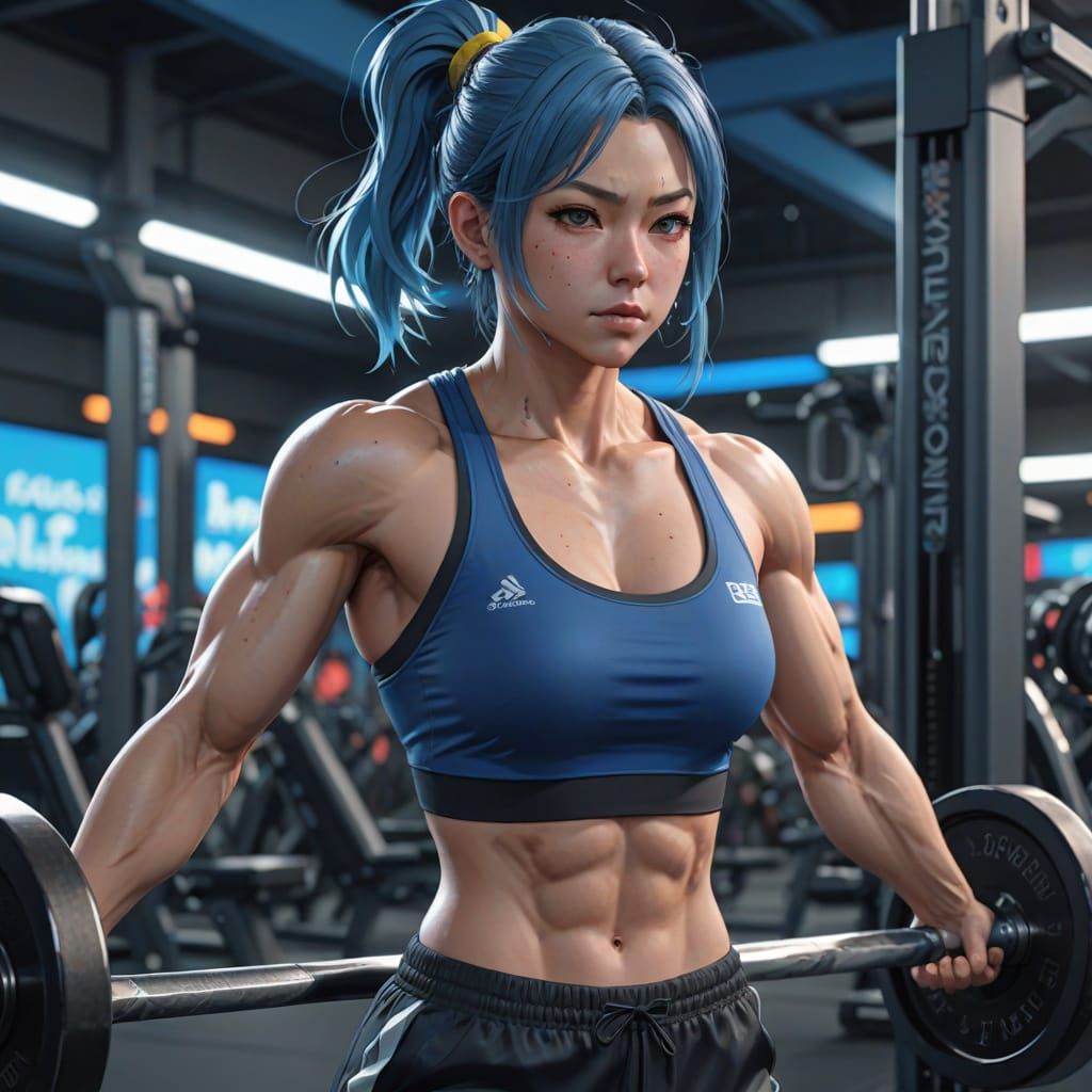 Anime Girl Freaking Out in Blue Gym
