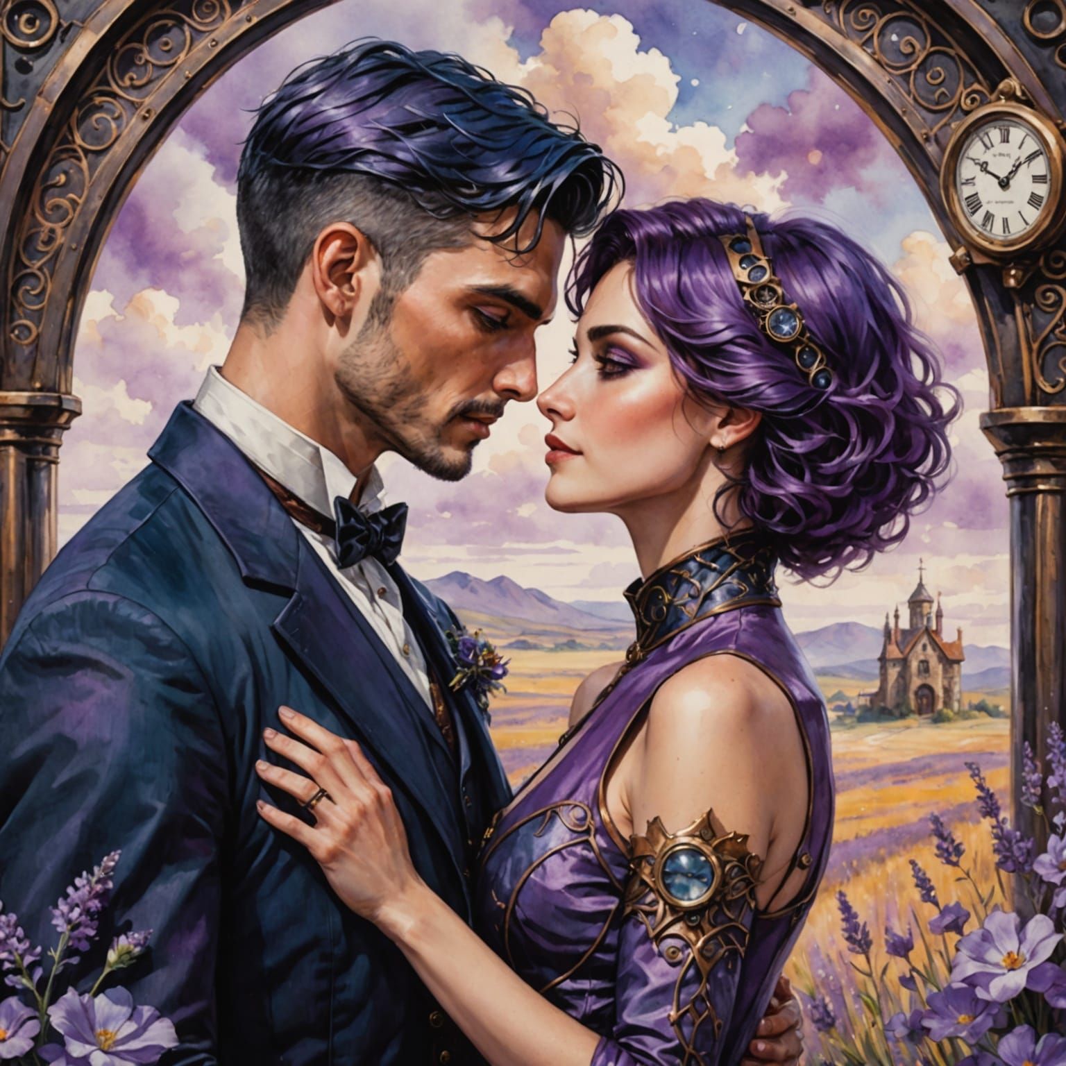 Steampunk Romance in Watercolor