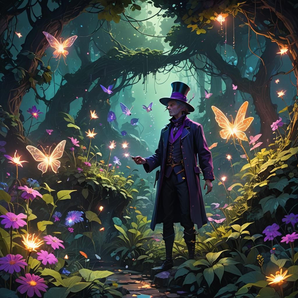 Magician Entrapping Fairies in Mystical Garden