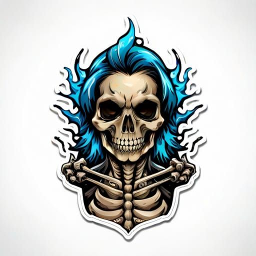 Spooky Whimsical Skeleton Sticker in Vector Art Style
