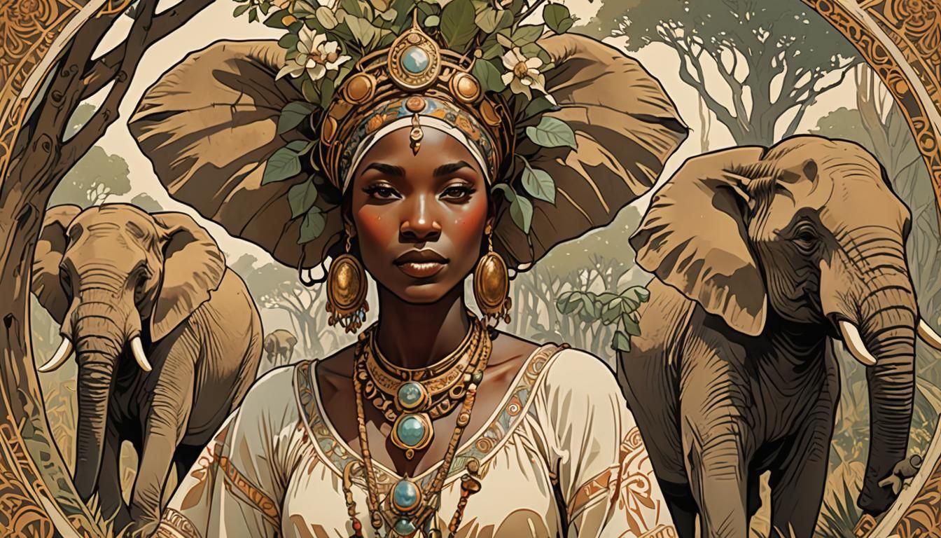 African Queen in Art Nouveau Style