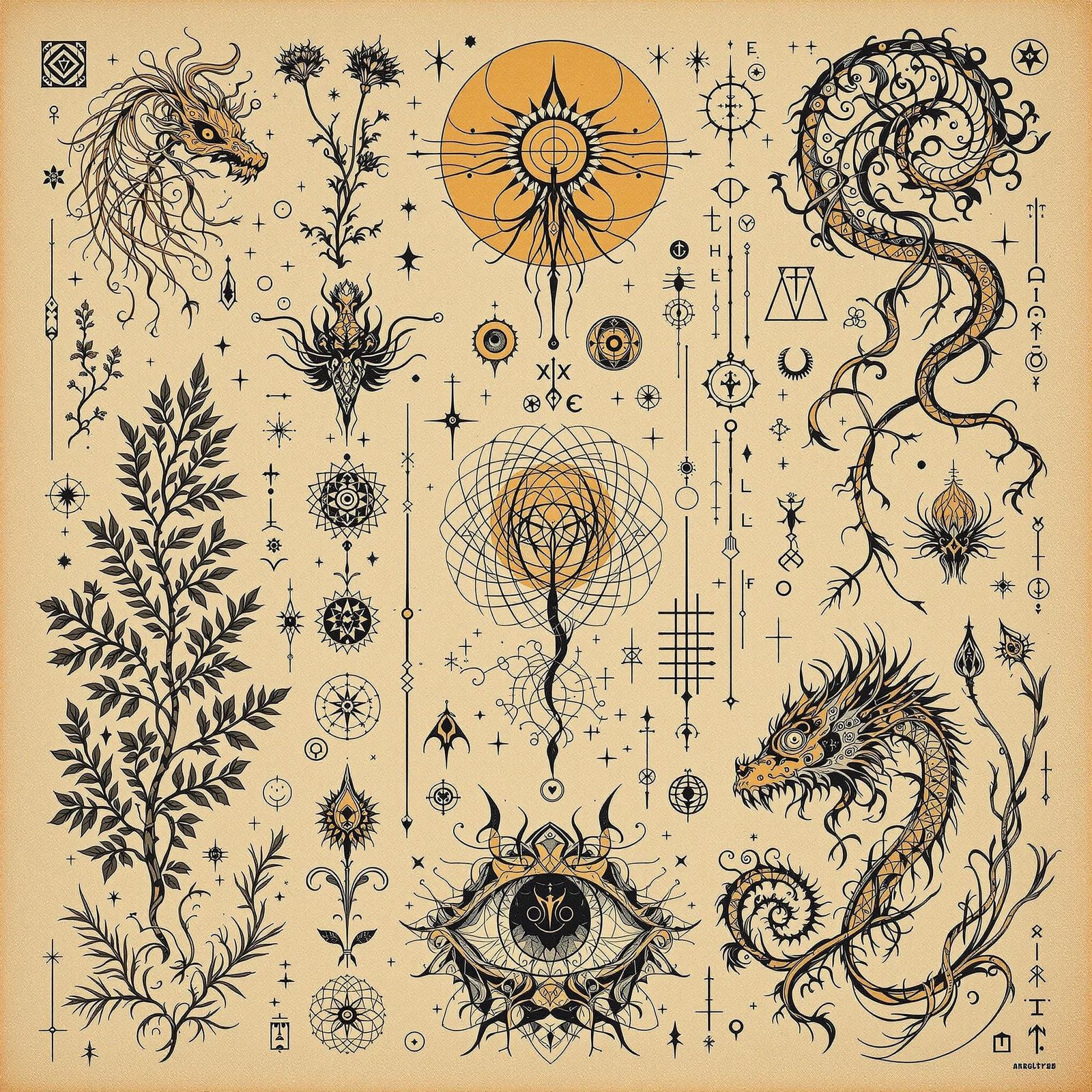 Mystical Tattoo Sheet in Ernst Haeckel Style