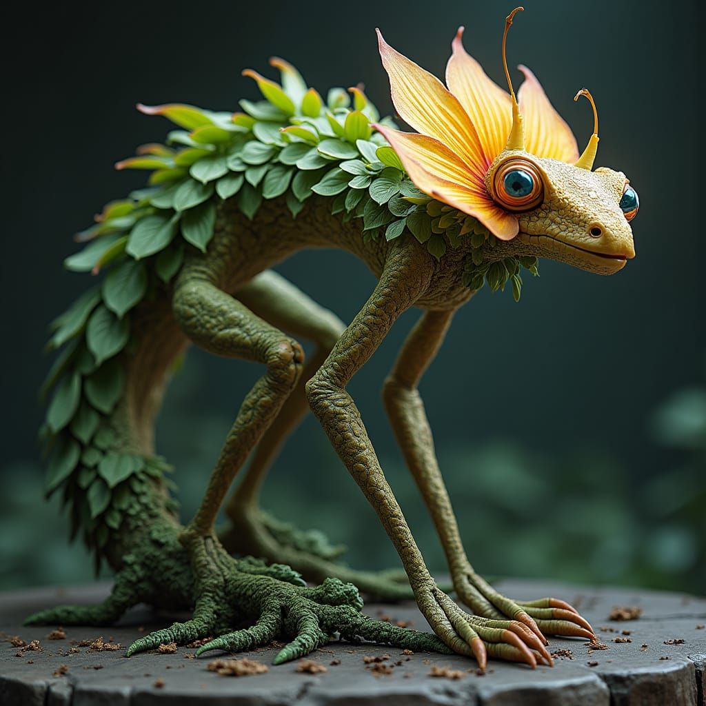 Majestic Florent: Flora-Fauna Hybrid in Matte Painting Style